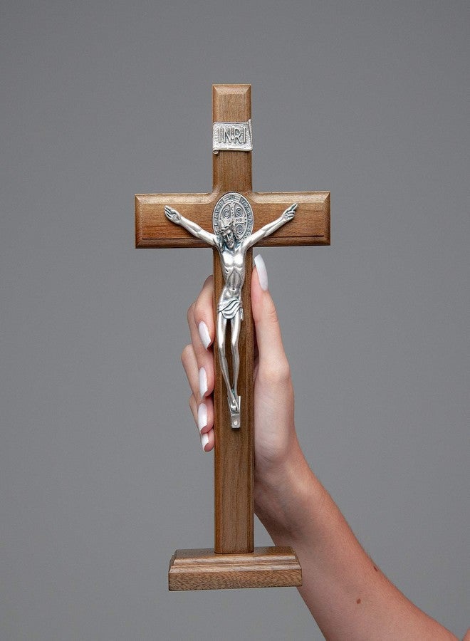 Intercession Wall and Table Wood Cross Crucifix (10 inches - Antique Silver) - Image 4